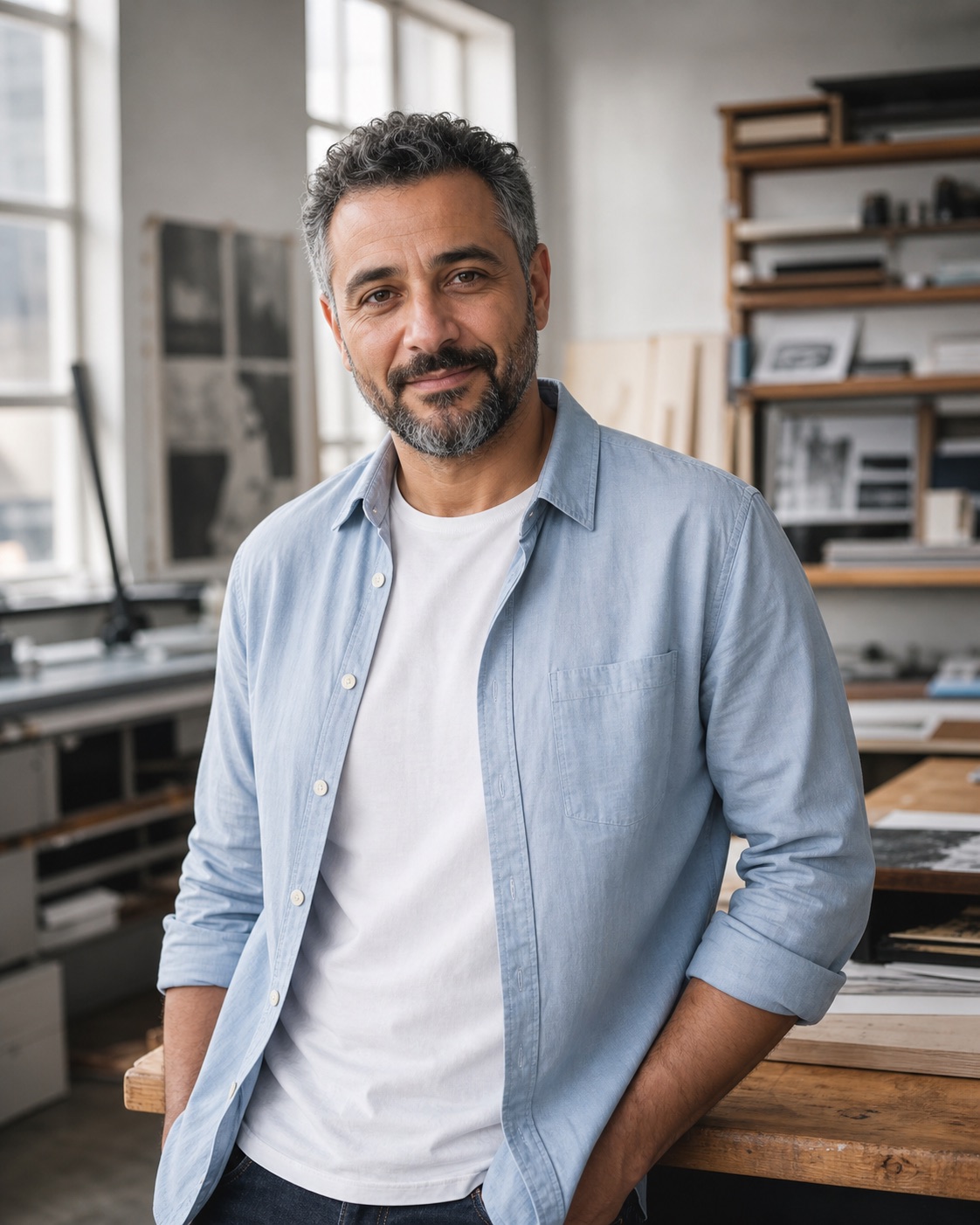 Omar in his sunlit creative workshop